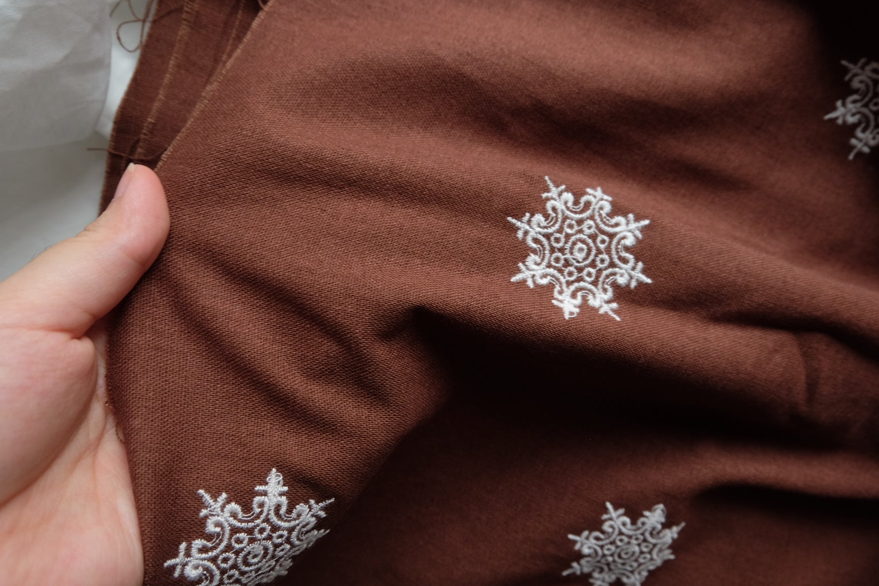 Chocolate Brown Embroidered Cotton Linen – 1.6 yd