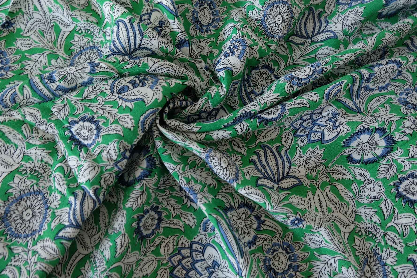 Green Floral Border Print Rayon Fabric – 2.2 yd