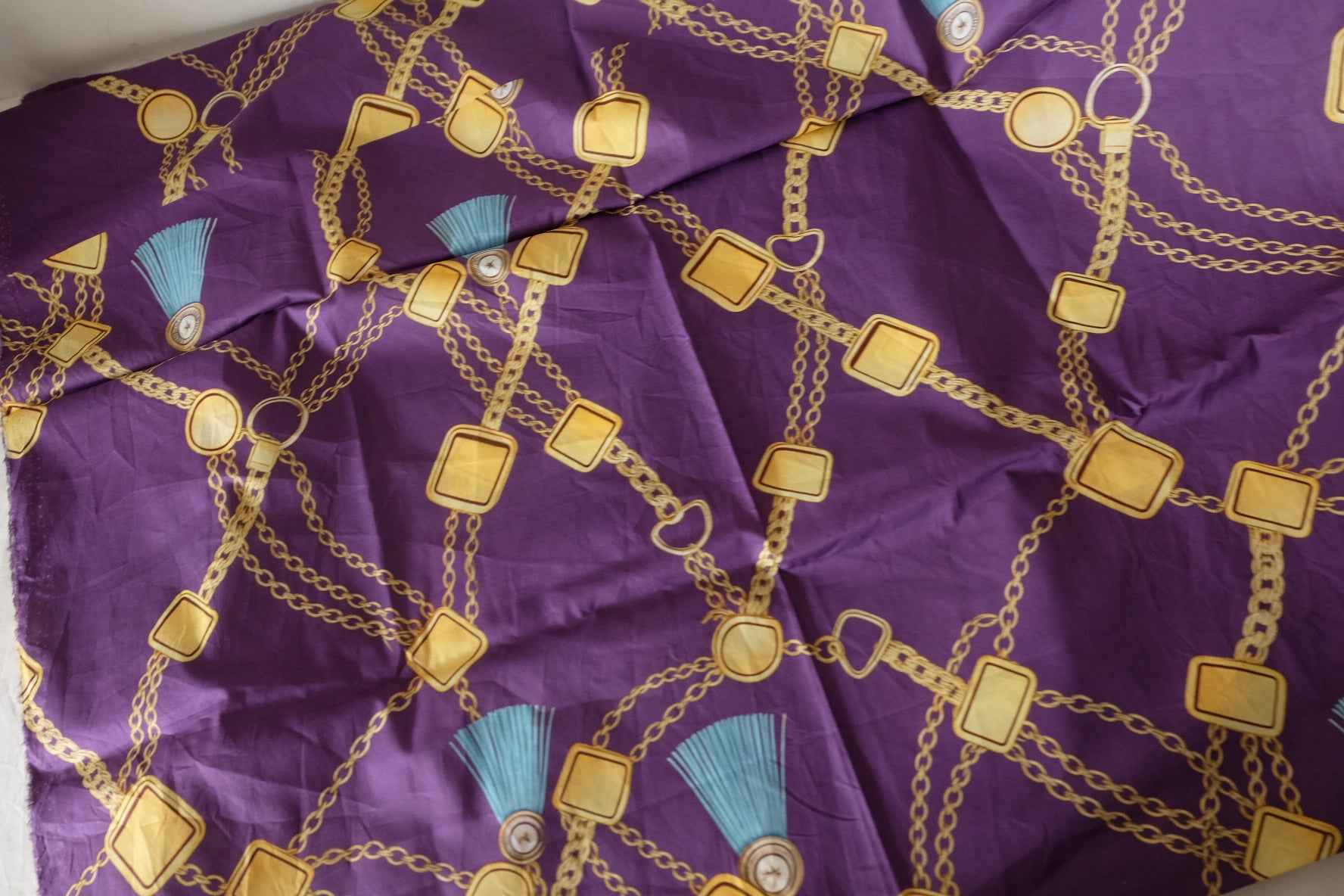 Purple Chain & Tassel Cotton Lawn Fabric – 1.6 yd