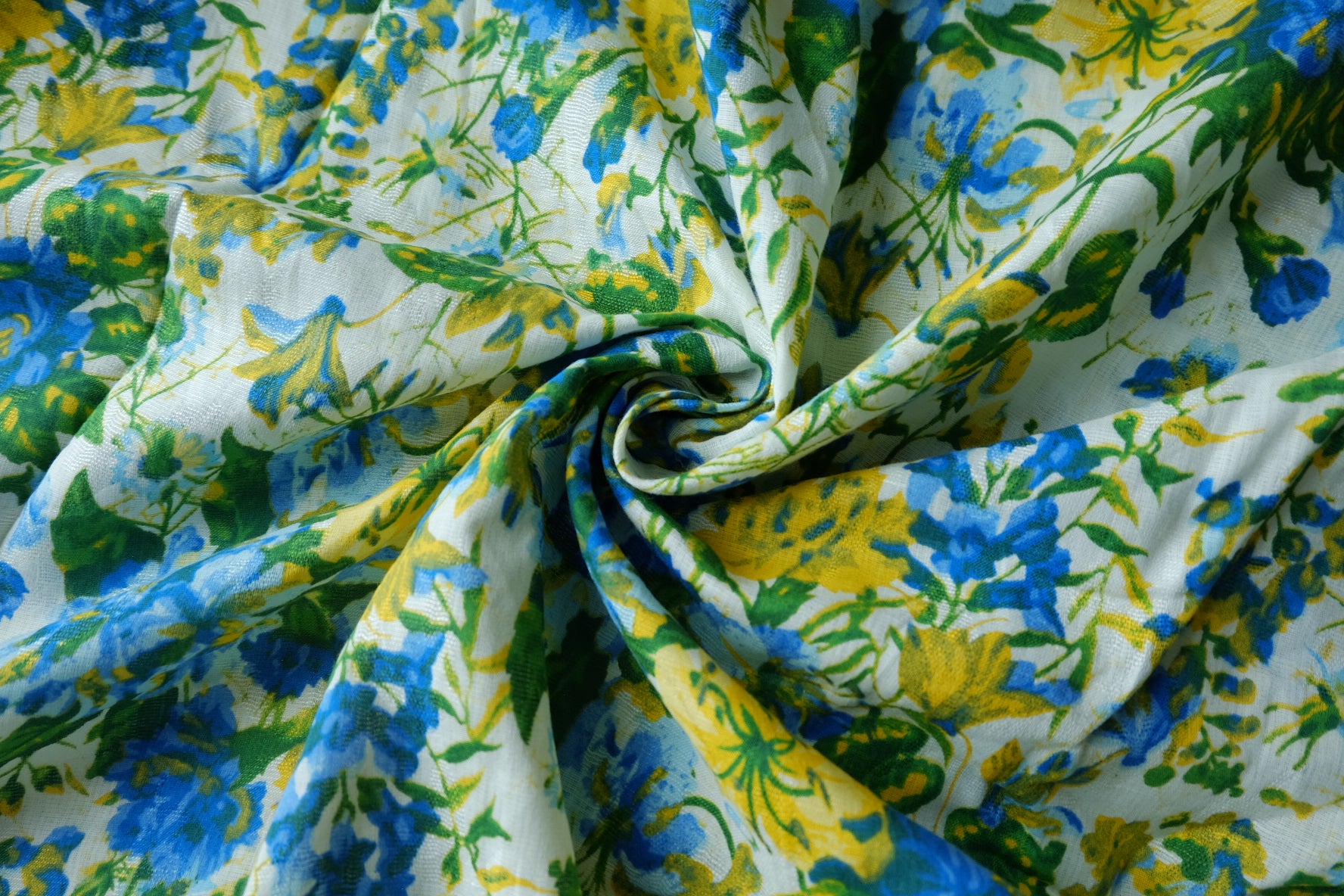 Blue & Yellow Floral Cotton Linen Double Gauze – 3.3 yd