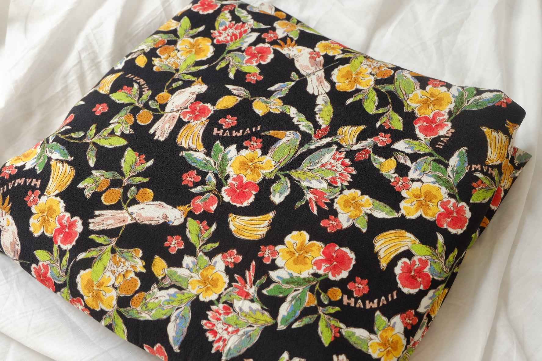 Tropical Bird Rayon Jacquard Satin Fabric, Textured Silky Dress Weight, 2.19 Yards