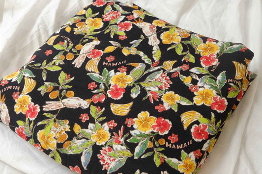Tropical Bird Rayon Jacquard Satin Fabric, Textured Silky Dress Weight, 2.19 Yards