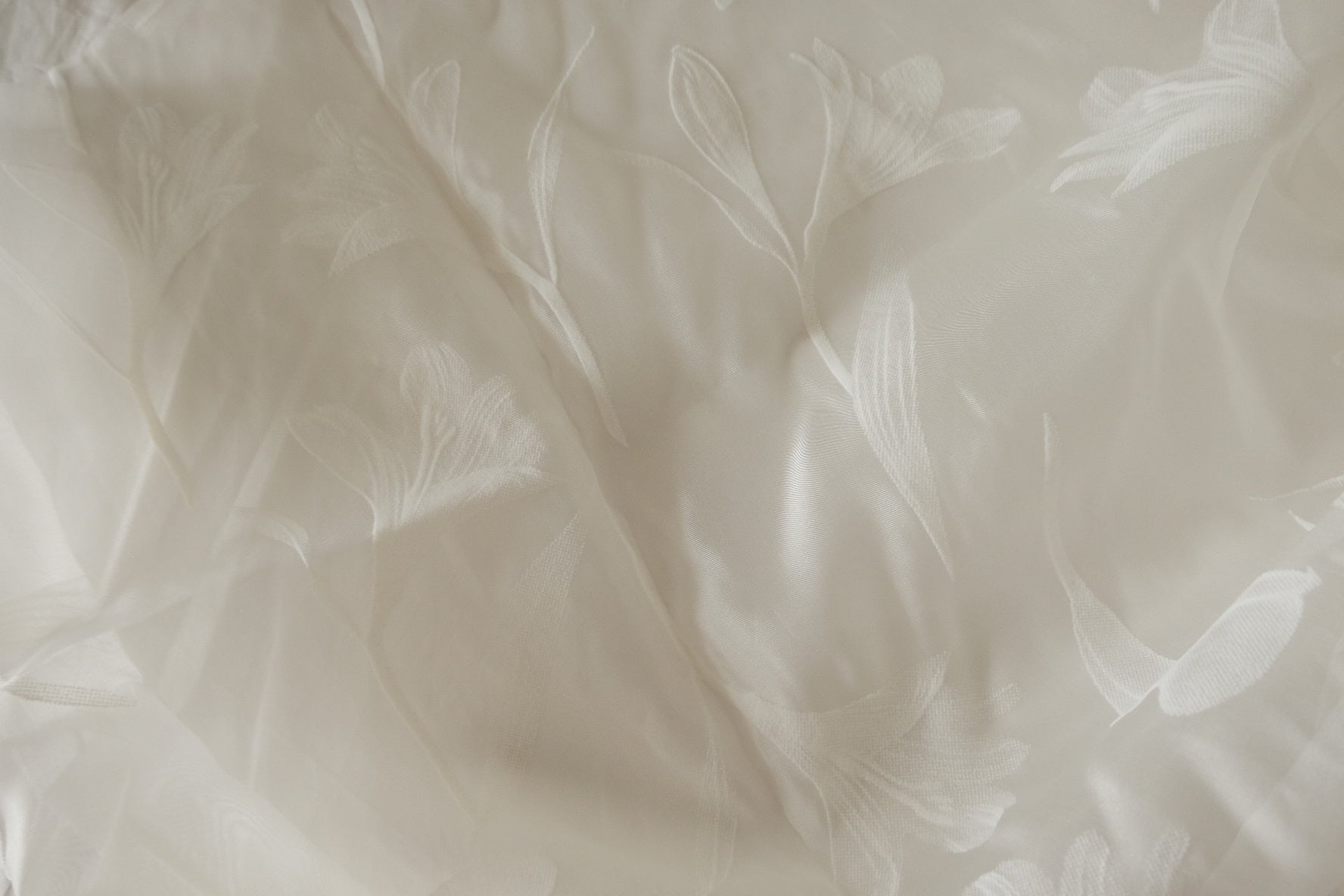 White Floral Flocked Polyester Mesh – 2.19 yd