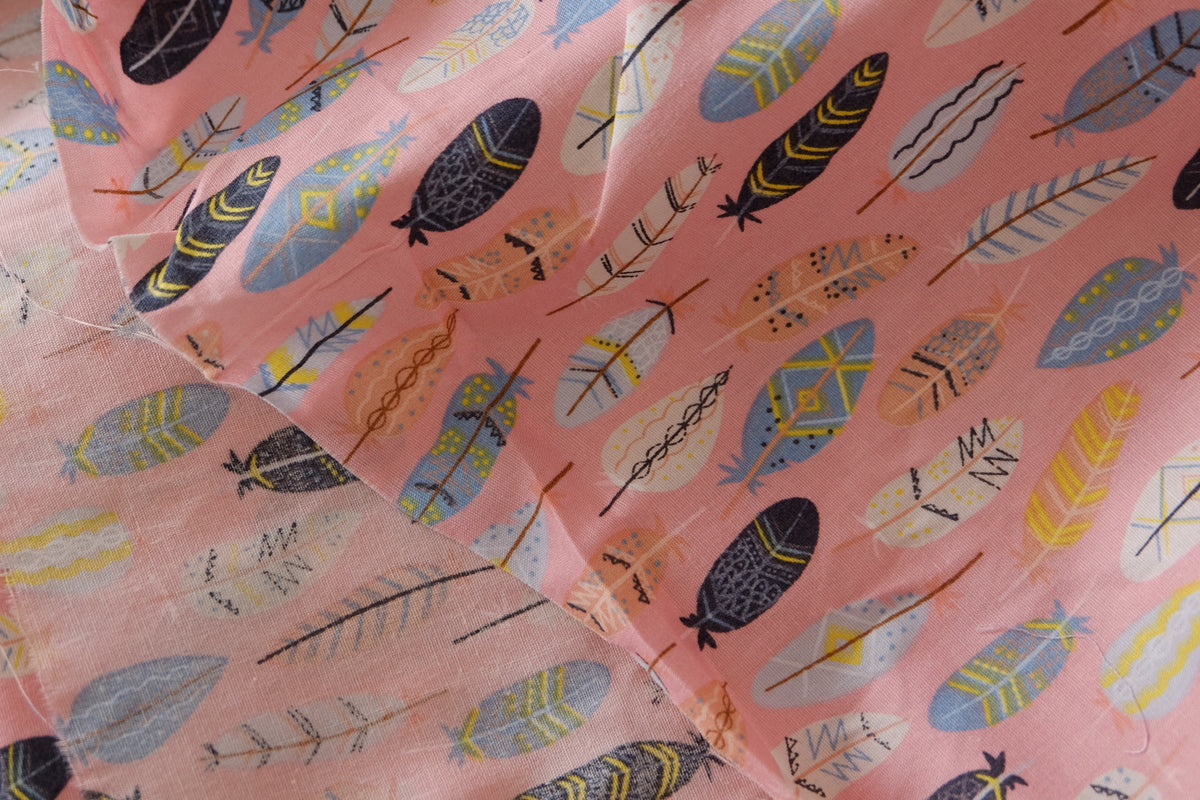 Pink Feather Print Cotton Poplin – 3.3 yd