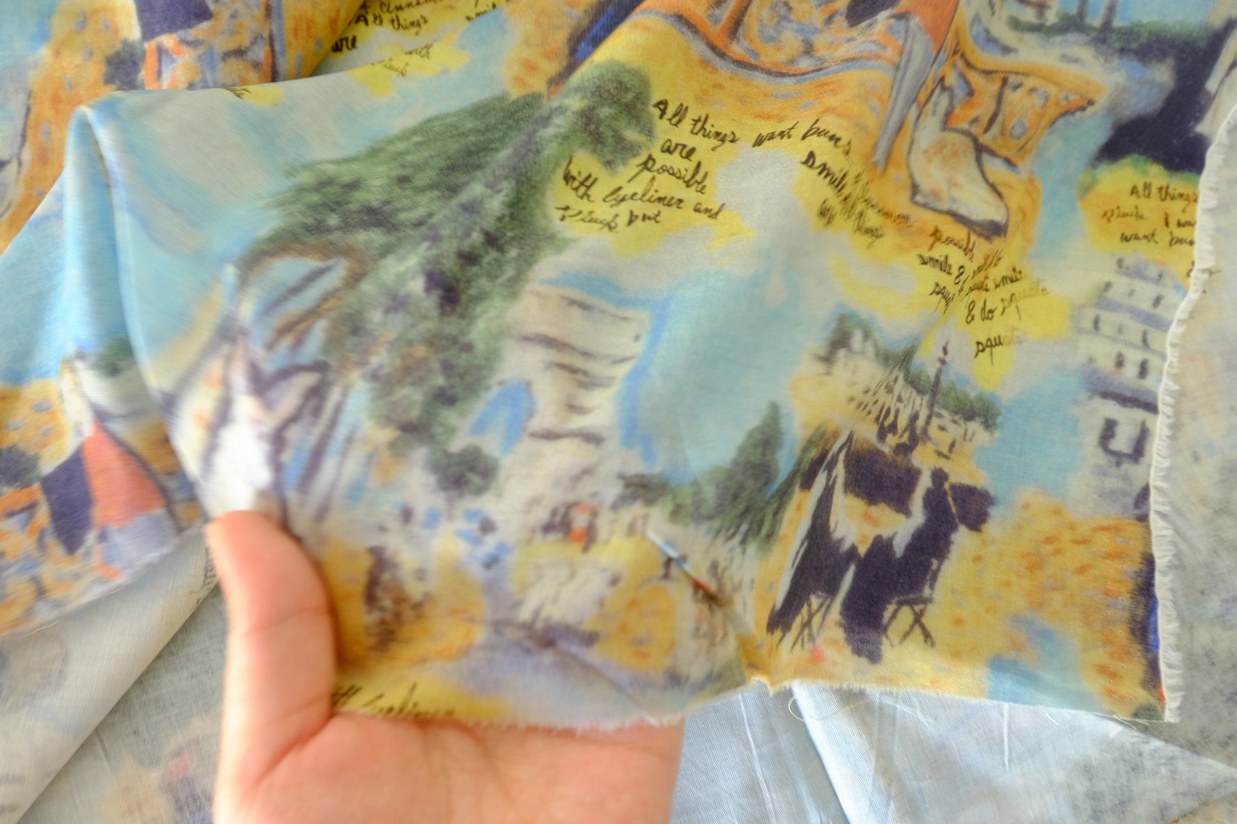 Watercolor City Illustration Lightweight Cotton Fabric – 2.2 yd