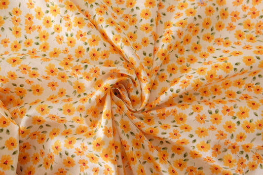 Textured Slub Cotton Floral Fabric – Small Daisy Print – 3.3 yd Cut