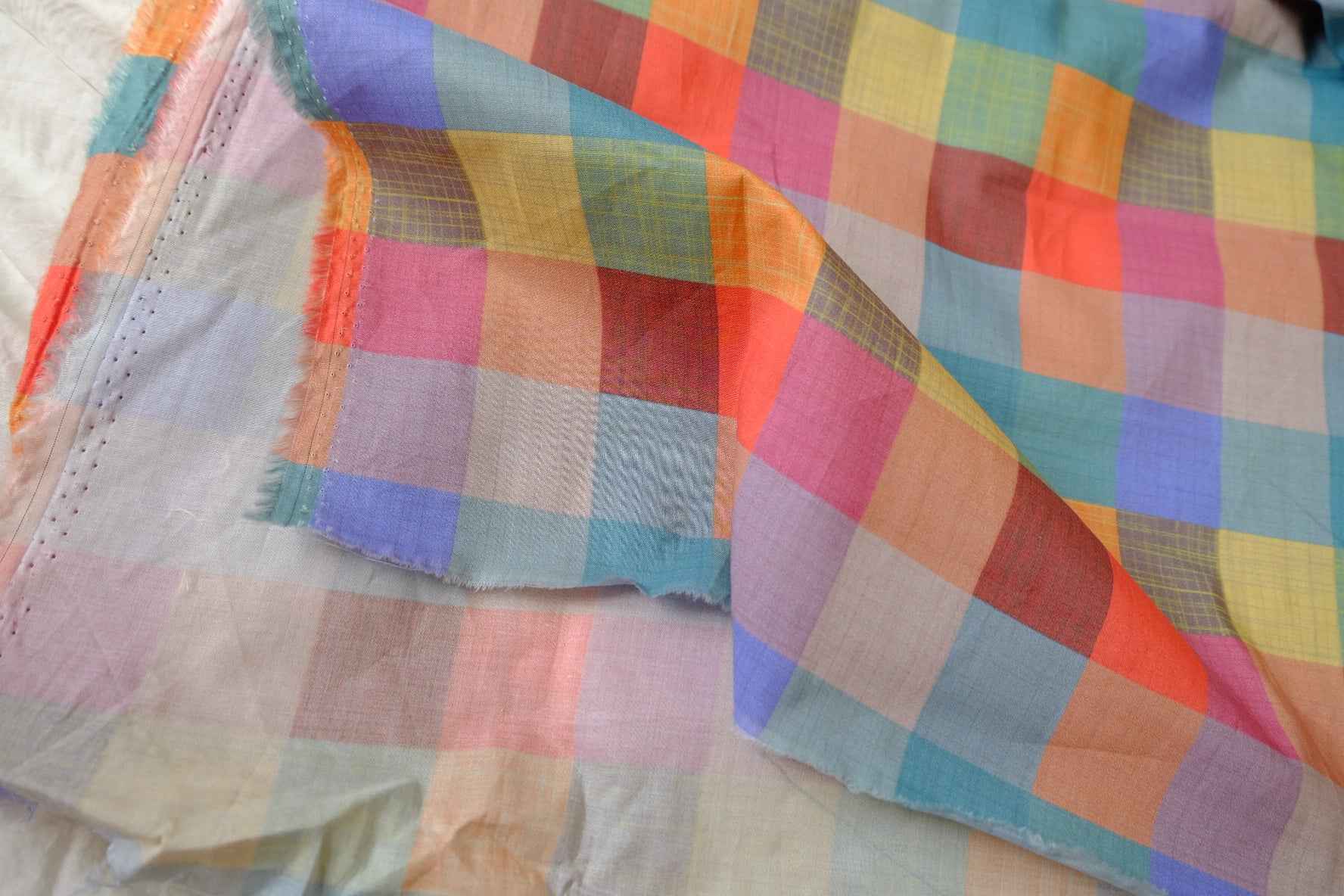 Colorful Madras Check Cotton Lawn Fabric — 3.94 yd