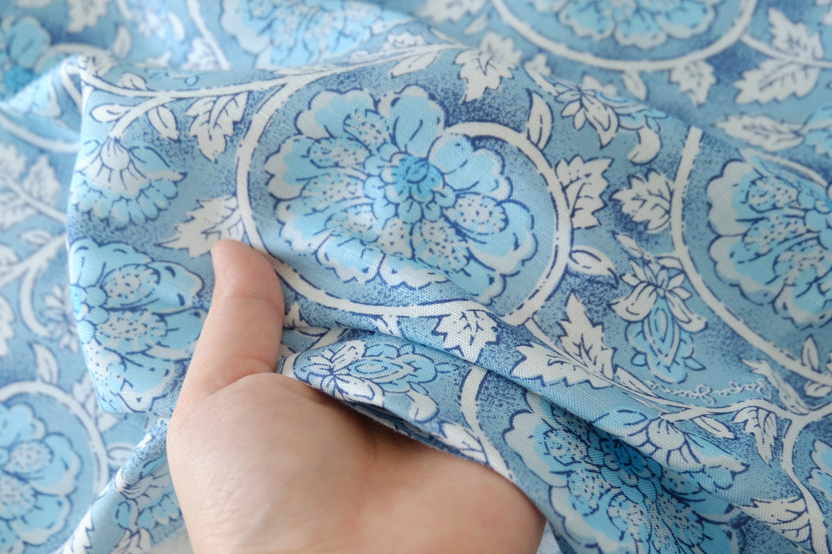 Indigo Blue Vintage Floral Linen Cotton Blend – 2.73 yd
