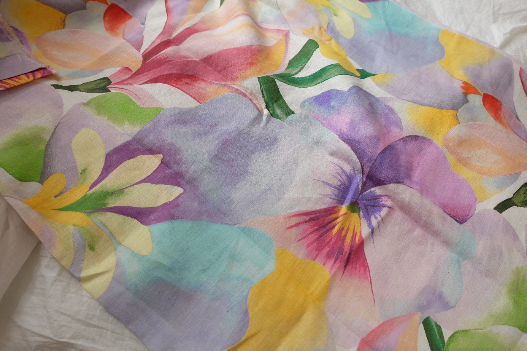 Watercolor Floral Linen Designer Deadstock Fabric — 3.28 yd
