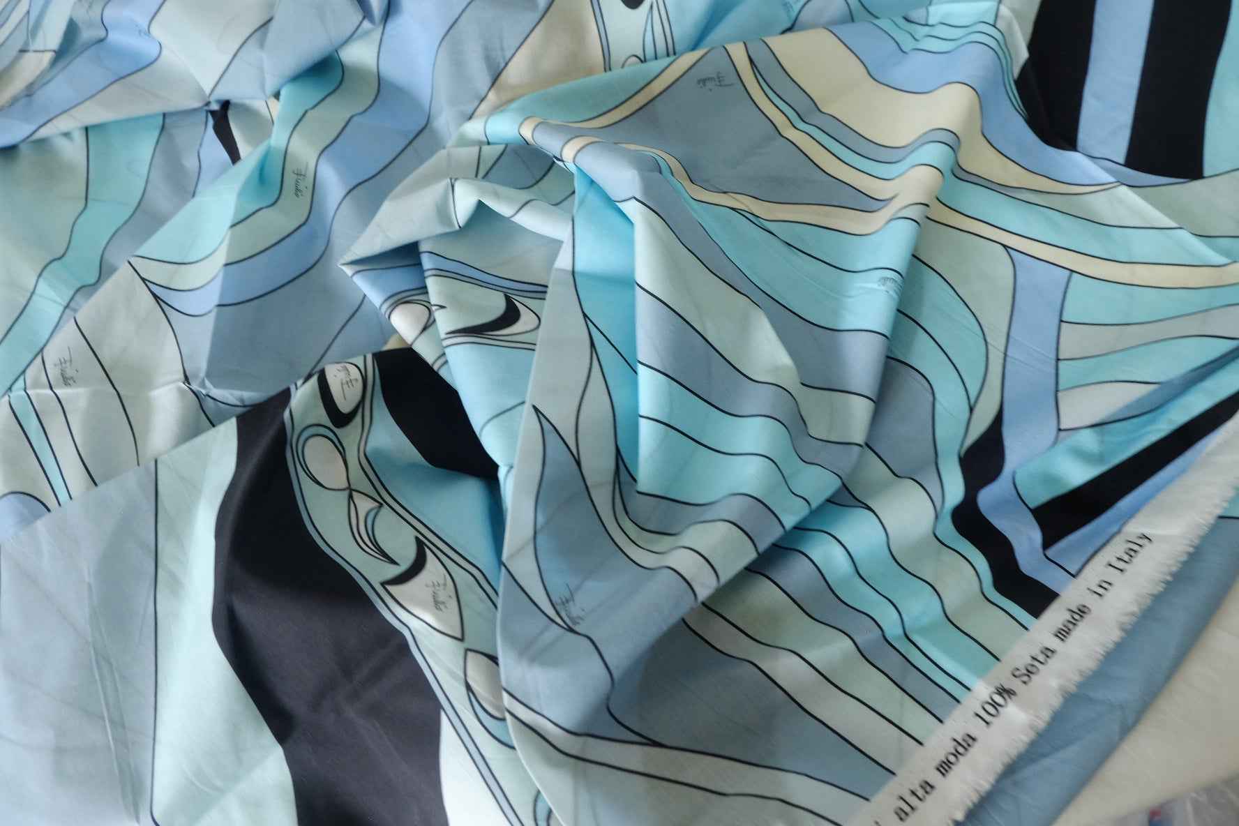 Abstract Blue Cotton Voile Fabric – 3.3 yd