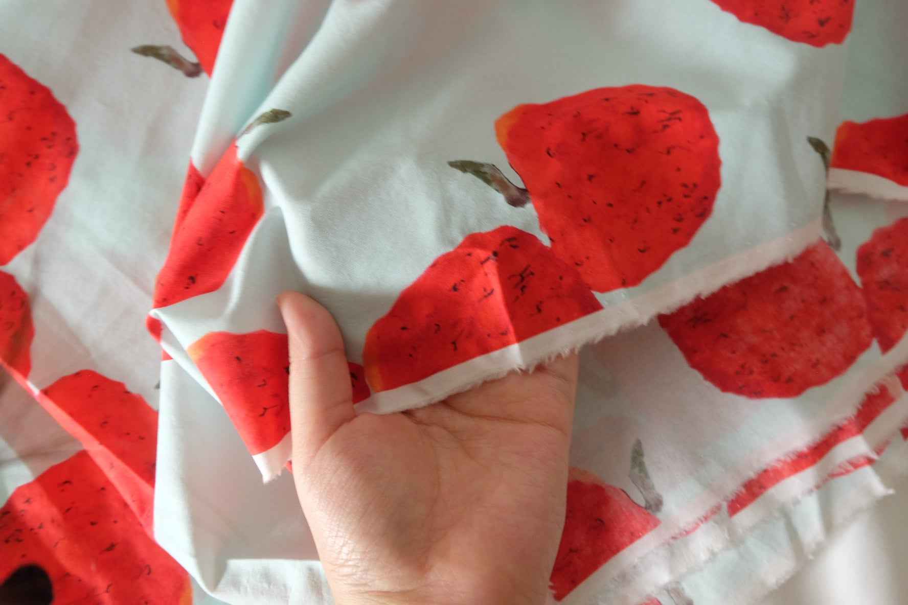 Red Fruit Print Lightweight Fine Cotton Fabric – 2.2 Yards