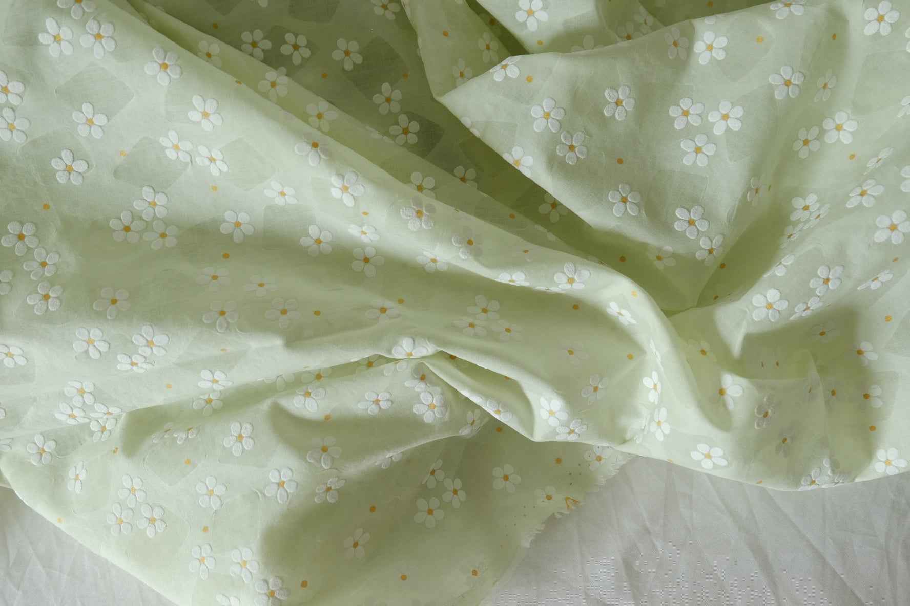 Sage Daisy Textured Cotton Fabric – 2.2 yd