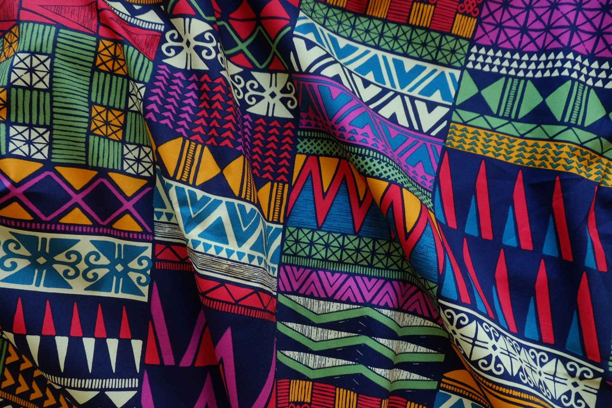 Vibrant Tribal Geometric Cotton Poplin Fabric – 2.19 yd