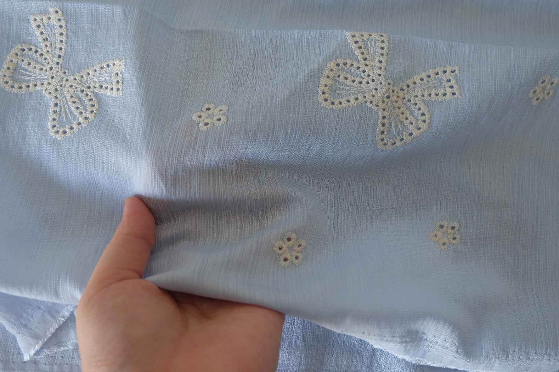 Blue Embroidered Butterfly Tencel Nylon Fabric – 1.6 yd