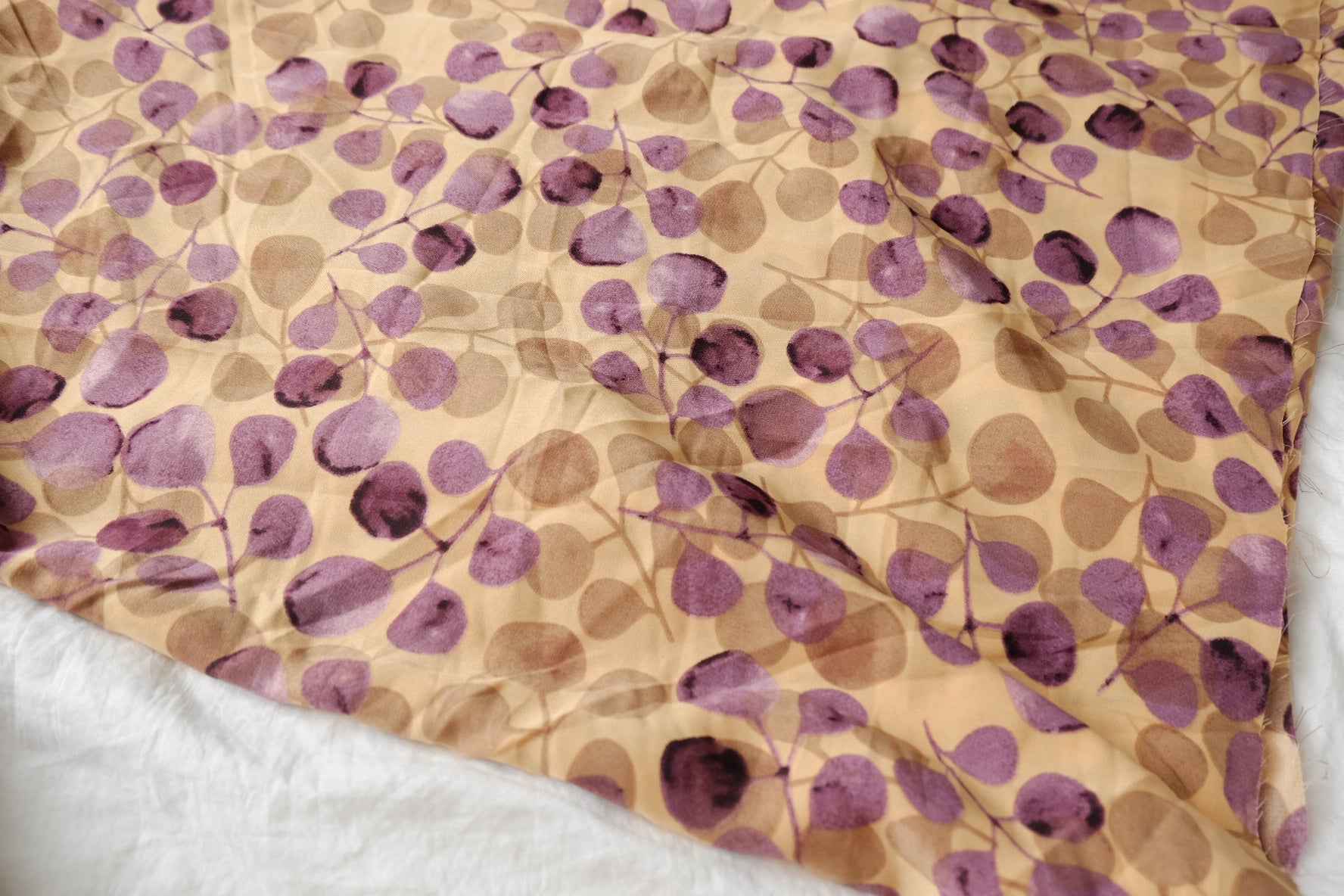 Watercolor Purple Leaf Chiffon Satin Fabric - 2.30 Yards