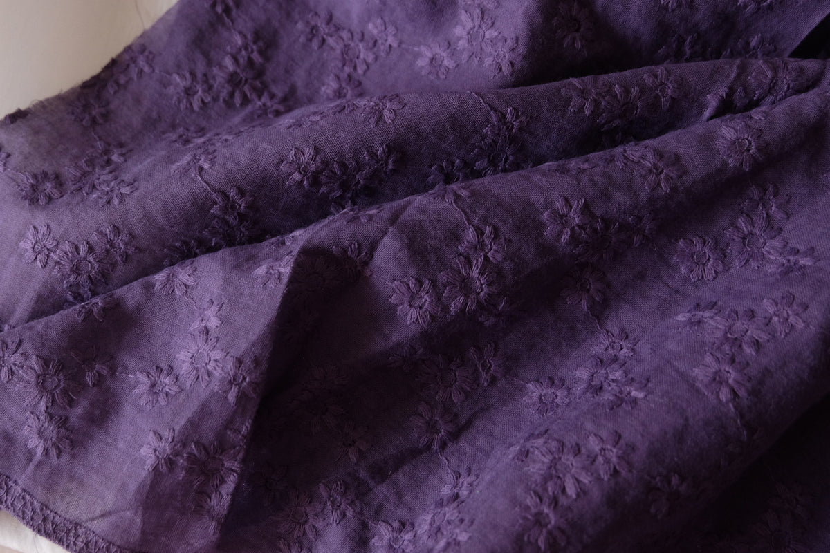 Dusky Violet Daisy – Embroidered Cotton Fabric – 2.2 yd