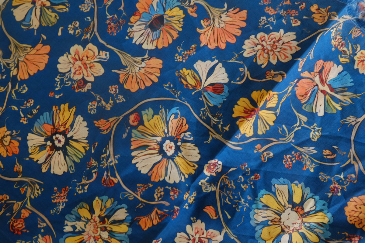 Cobalt Floral Cotton Lawn — 3.1 yd