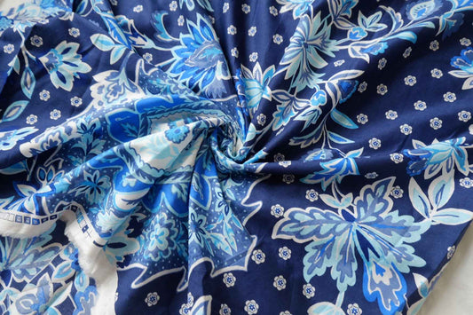 Blue Floral Medallion Cotton Panel Fabric - 2.95 yd