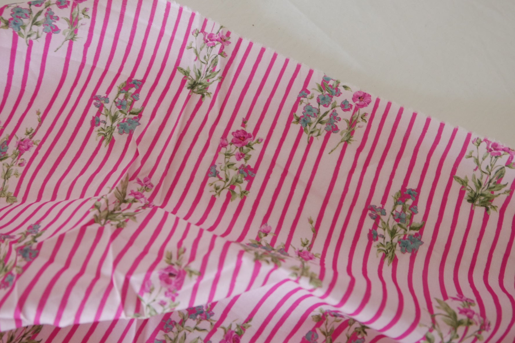 Pink Stripe Floral Cotton Lawn Fabric – 2.4 yd