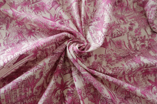 Pink Scenic Toile Cotton Lawn Fabric – 3.3 yd