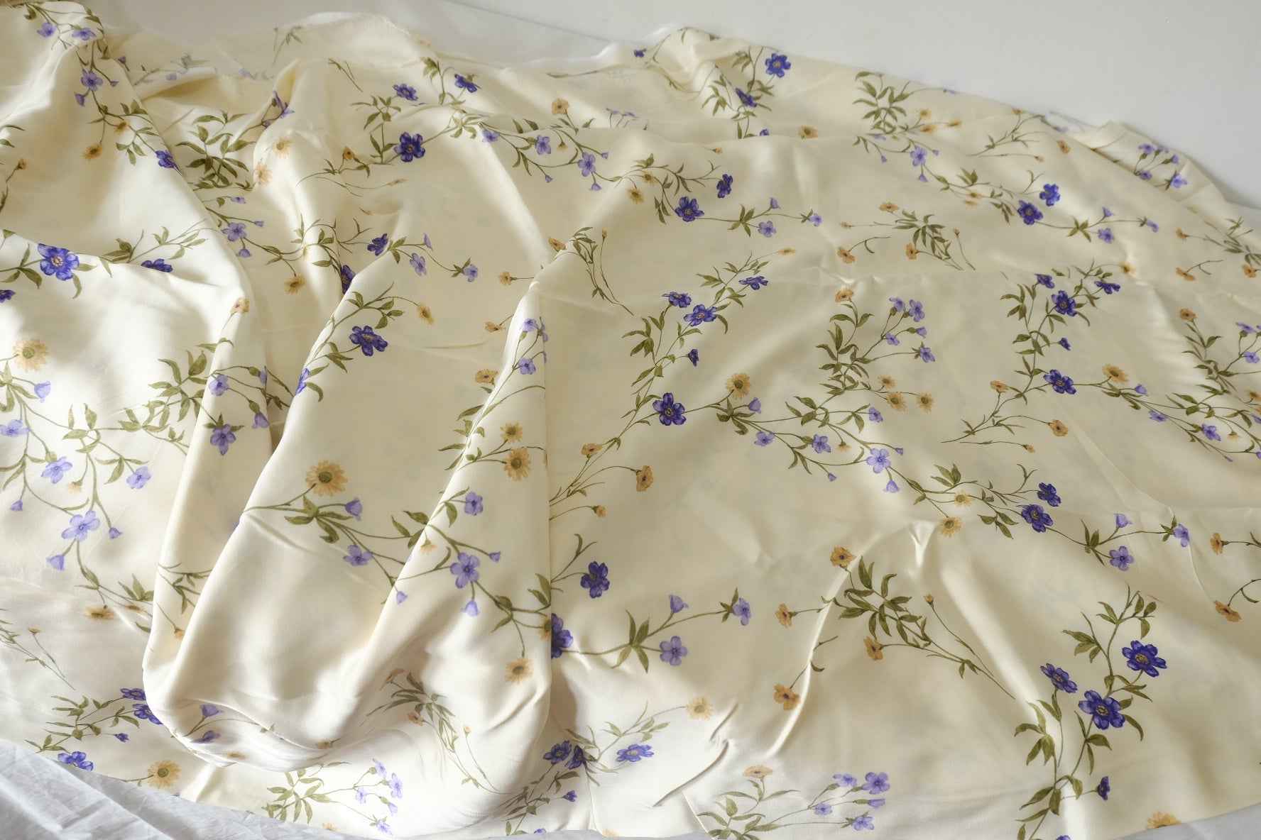 Cream Floral Satin Challis Fabric – 3.3 yd