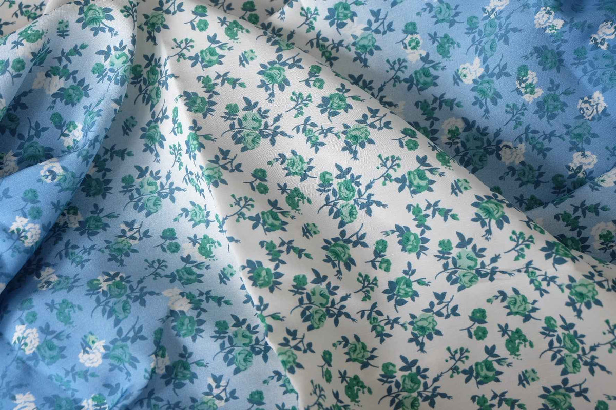 Blue Ombre Floral Cupro Linen Blend — 3.3 yd