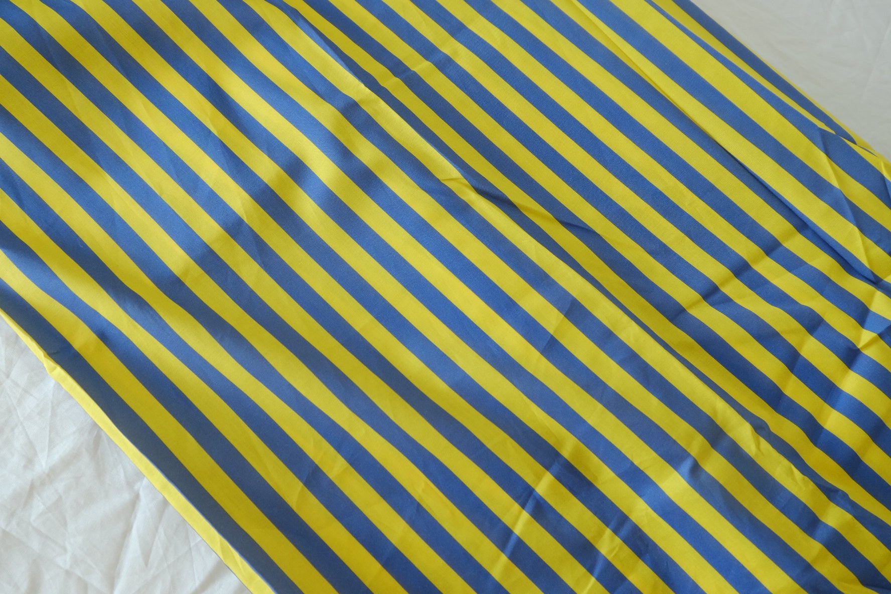 Bold Blue and Yellow Stripe 80s Cotton Poplin Fabric - 1.9 yd