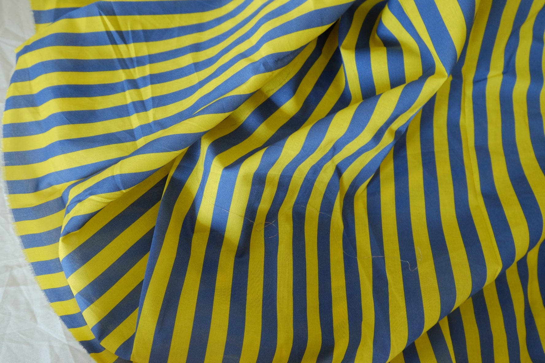 Bold Blue and Yellow Stripe 80s Cotton Poplin Fabric - 1.9 yd