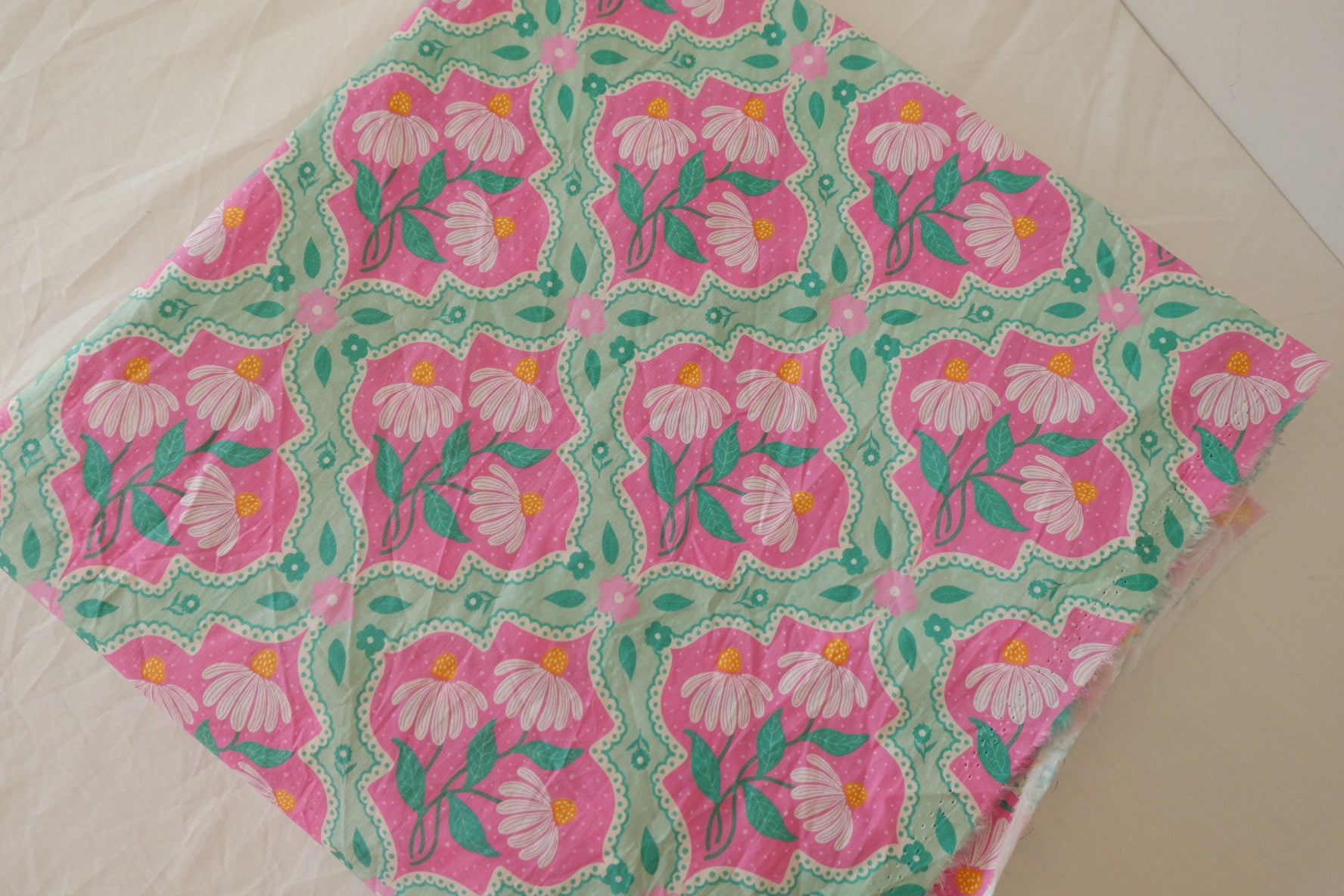 Pink Daisy Cotton Poplin Fabric – 3.3 yd