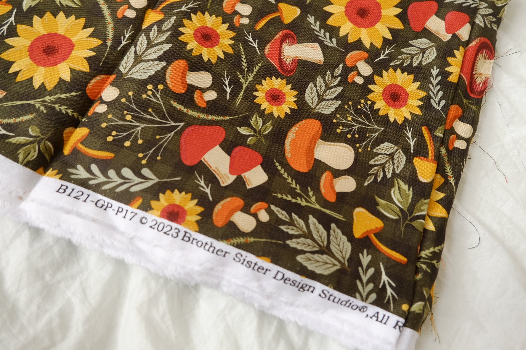 Autumn Mushroom & Sunflower Cotton Fabric, 3.28 Yards