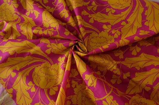 Fuchsia & Mustard Floral Cotton Lawn Fabric – 3.3 yd