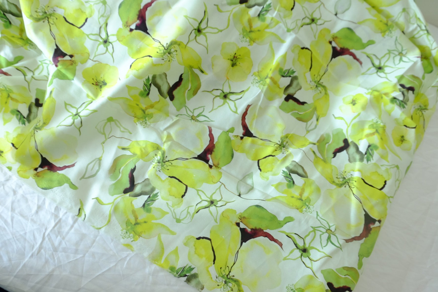 Lemon Garden Watercolor Floral Cotton Lawn Fabric  – 2.62 yd