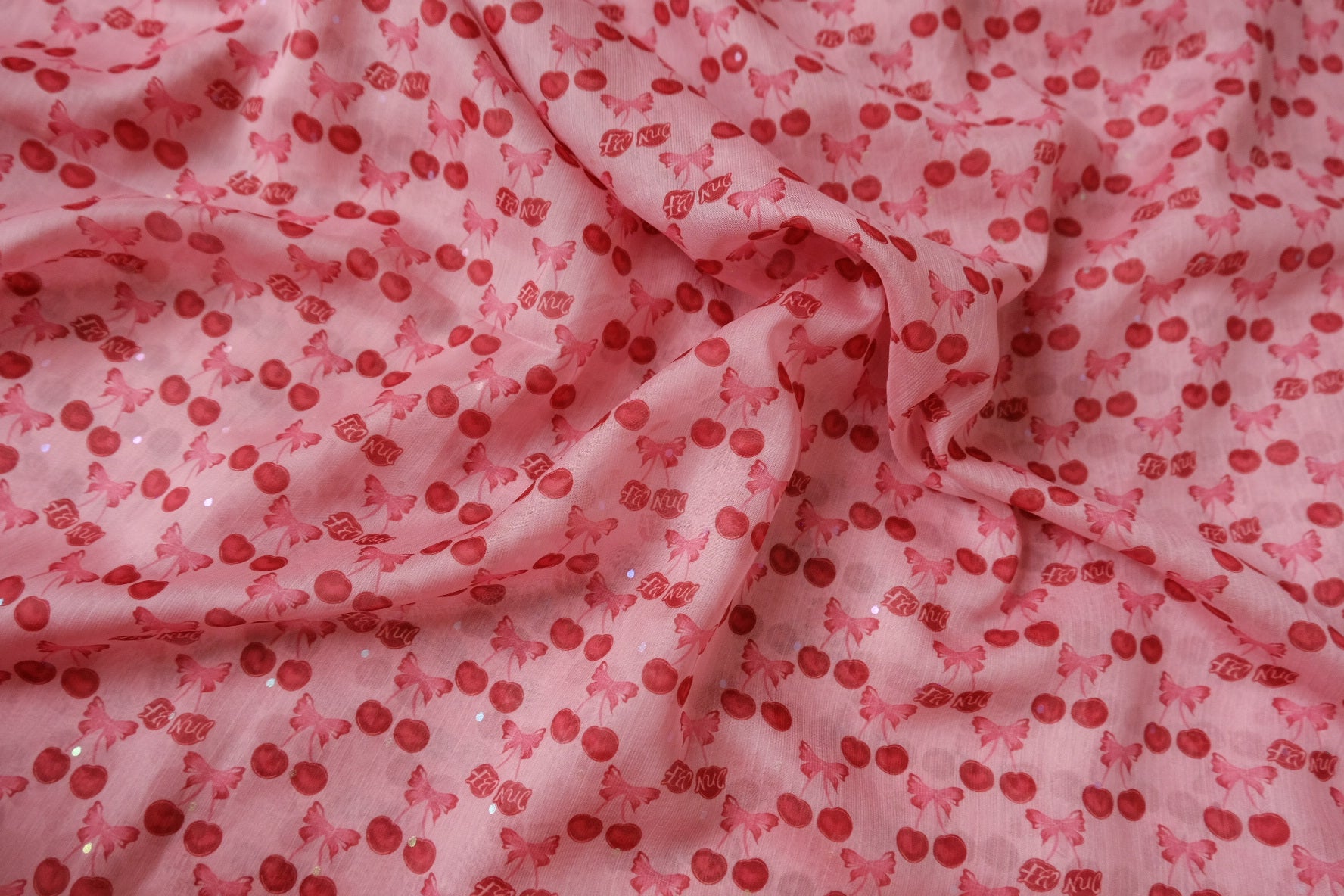 Pink Cherry Sequin Organza Fabric - 2.84 yd