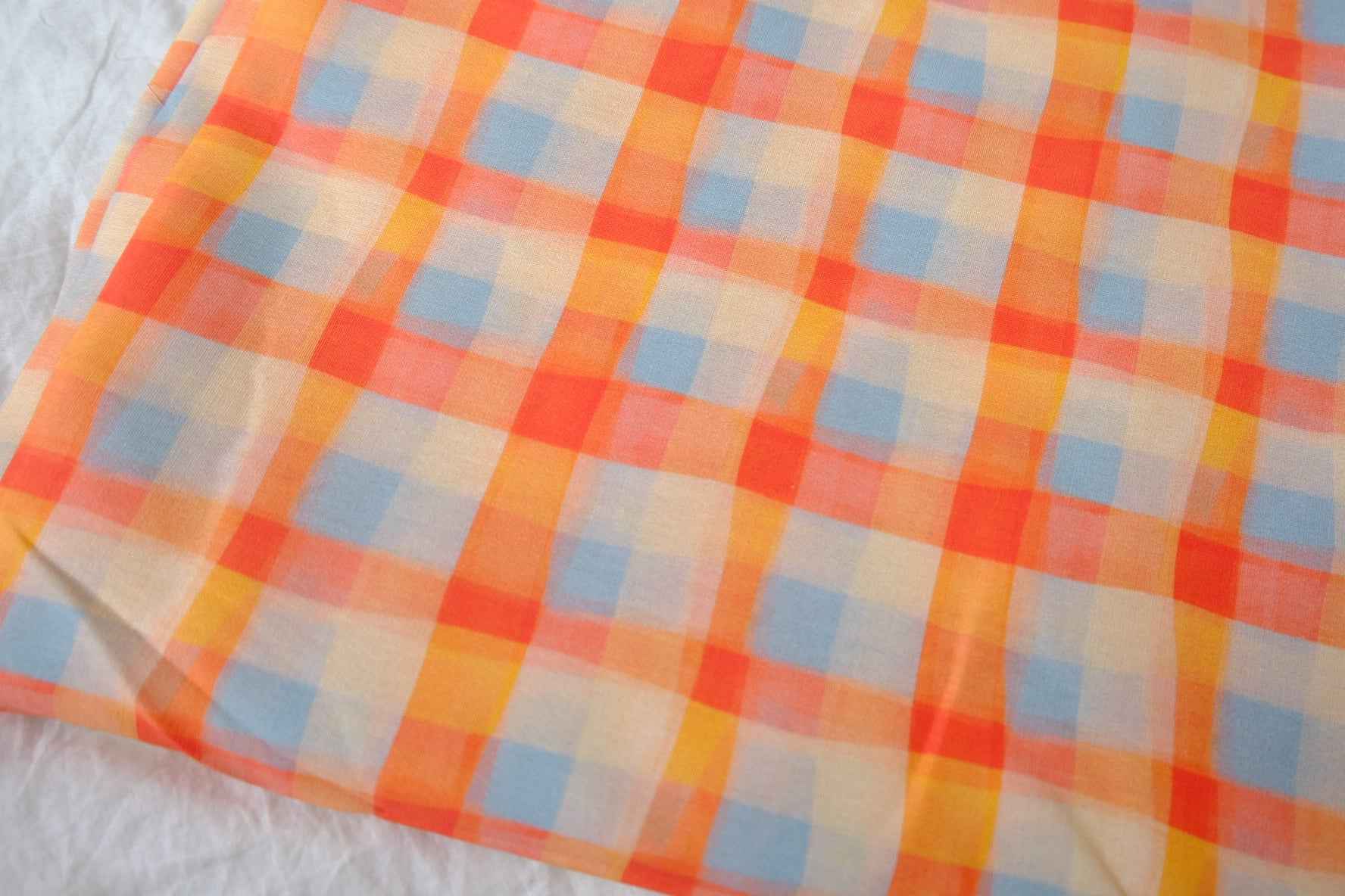 Sunny Peach Check Cotton Poplin Fabric — 2.19 yd