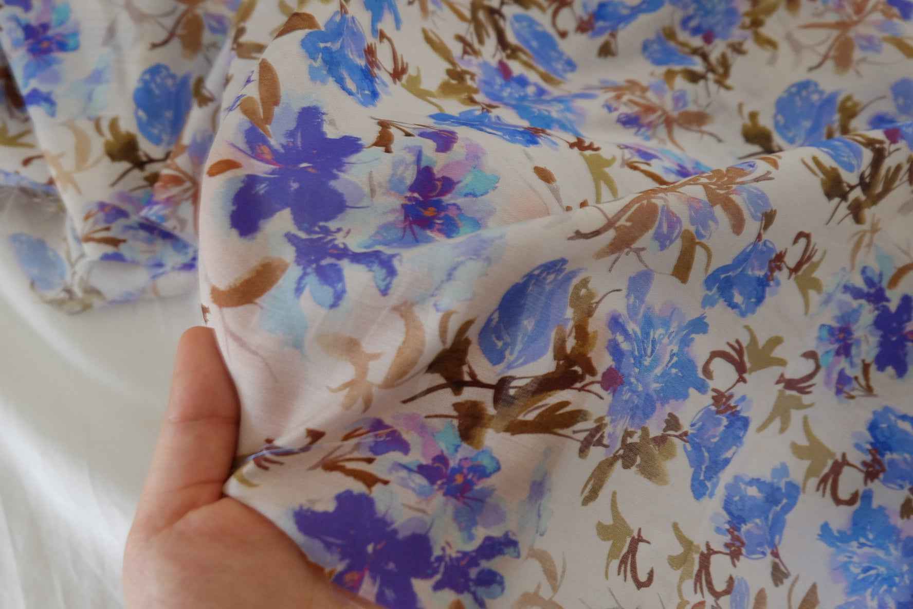 Tencel Blend Fabric – Blue Watercolor Floral Print – 3.3 yd