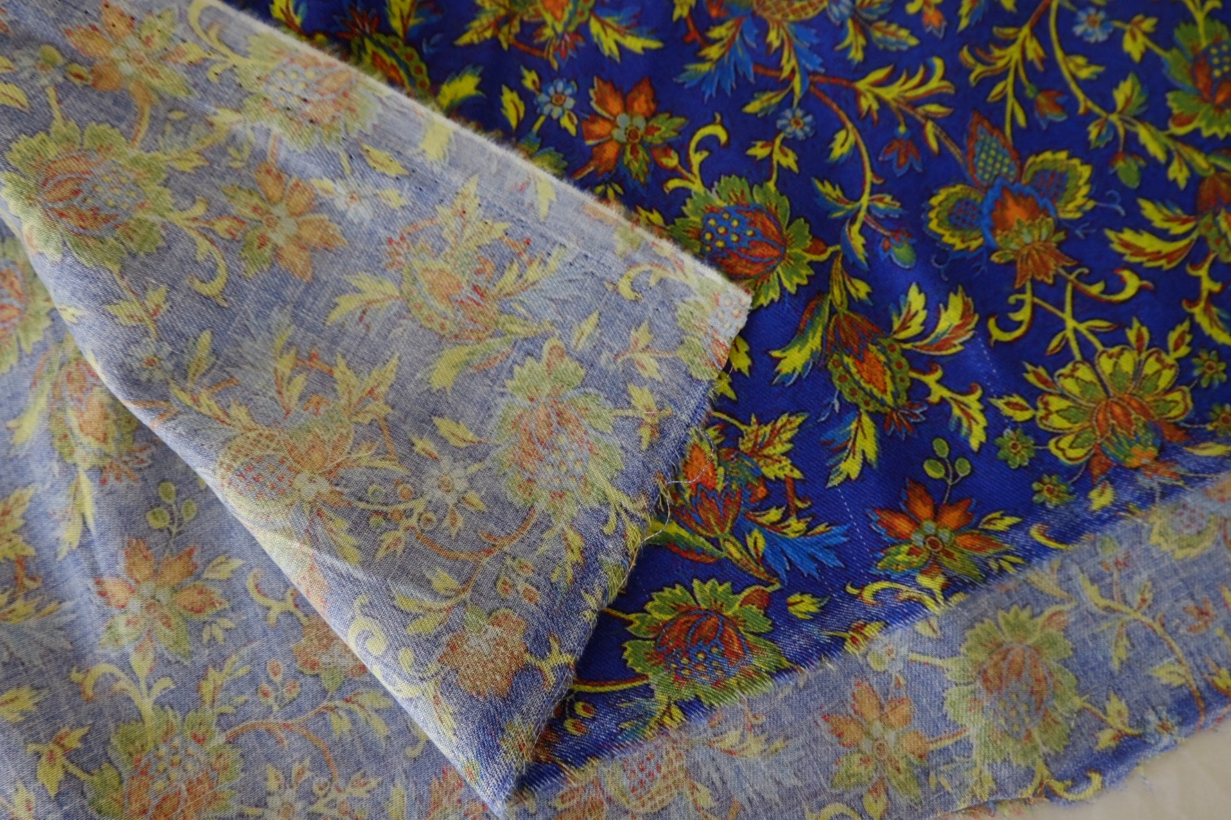 Vintage Blue Botanical Floral Cotton Twill Fabric – 3 yd
