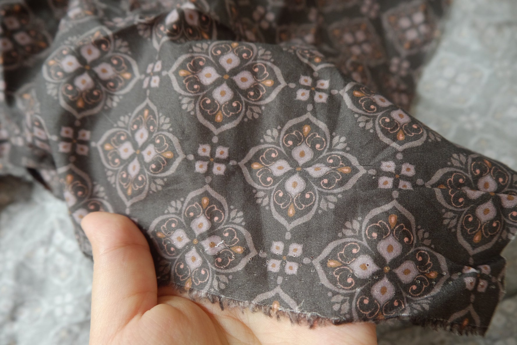 Charcoal Tile Print Cotton Lawn Fabric - 2.19 yd