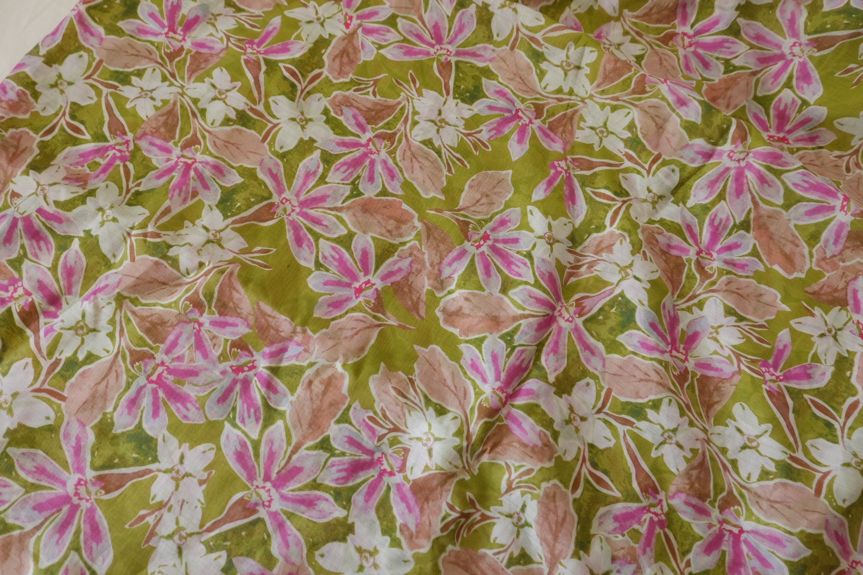 Olive Watercolor Floral Tencel Blend Fabric – Lightweight Drapey Print – 3.3 yd