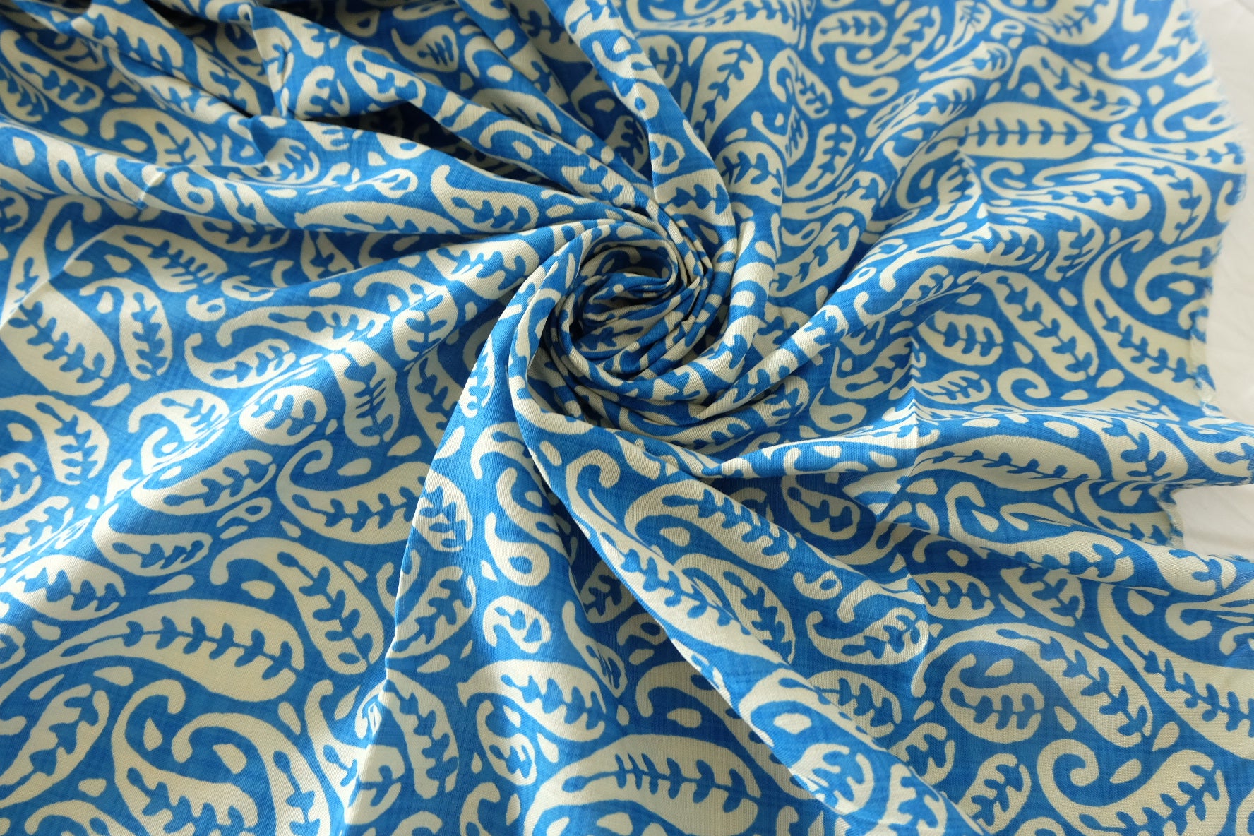 Indigo Blue Paisley Border Print Lightweight Cotton Fabric – 3.28 yd Piece