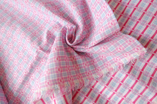 Pink Woven Check Cotton, Textural Yarn-Dyed Plaid, 2.2 Yards