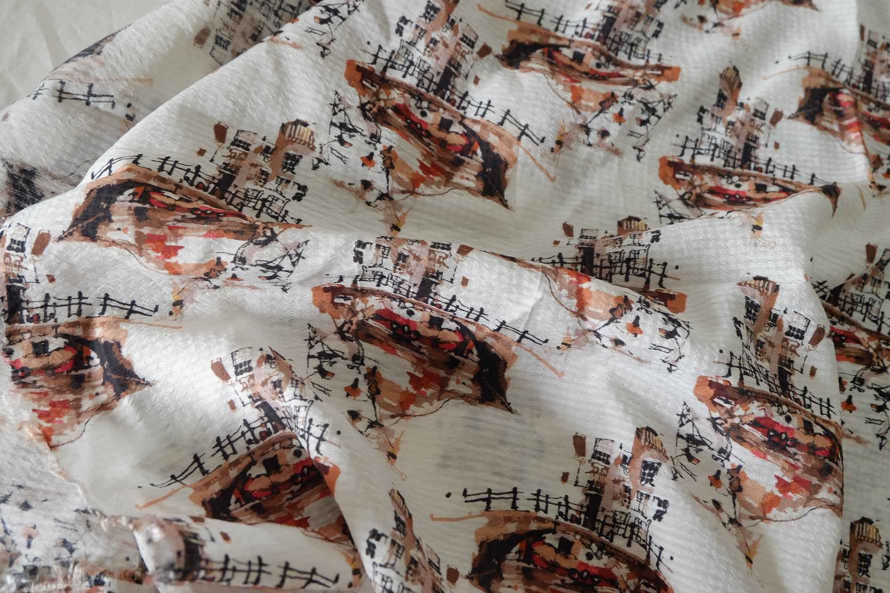 Abstract City Print Tencel Ramie Jacquard Fabric – 3.3 yd