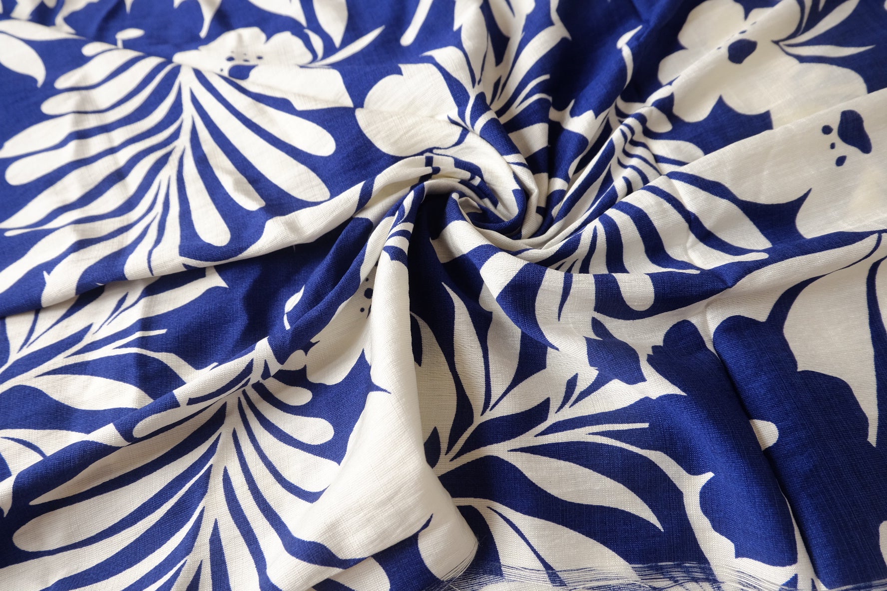 Blue Tropical Lyocell Linen Blend Fabric, Soft & Drapey, 1.6 Yards