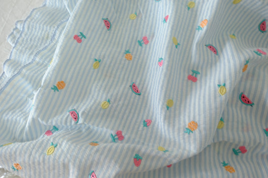 Embroidered Fruit Stripe Cotton Seersucker – 2.2 yd