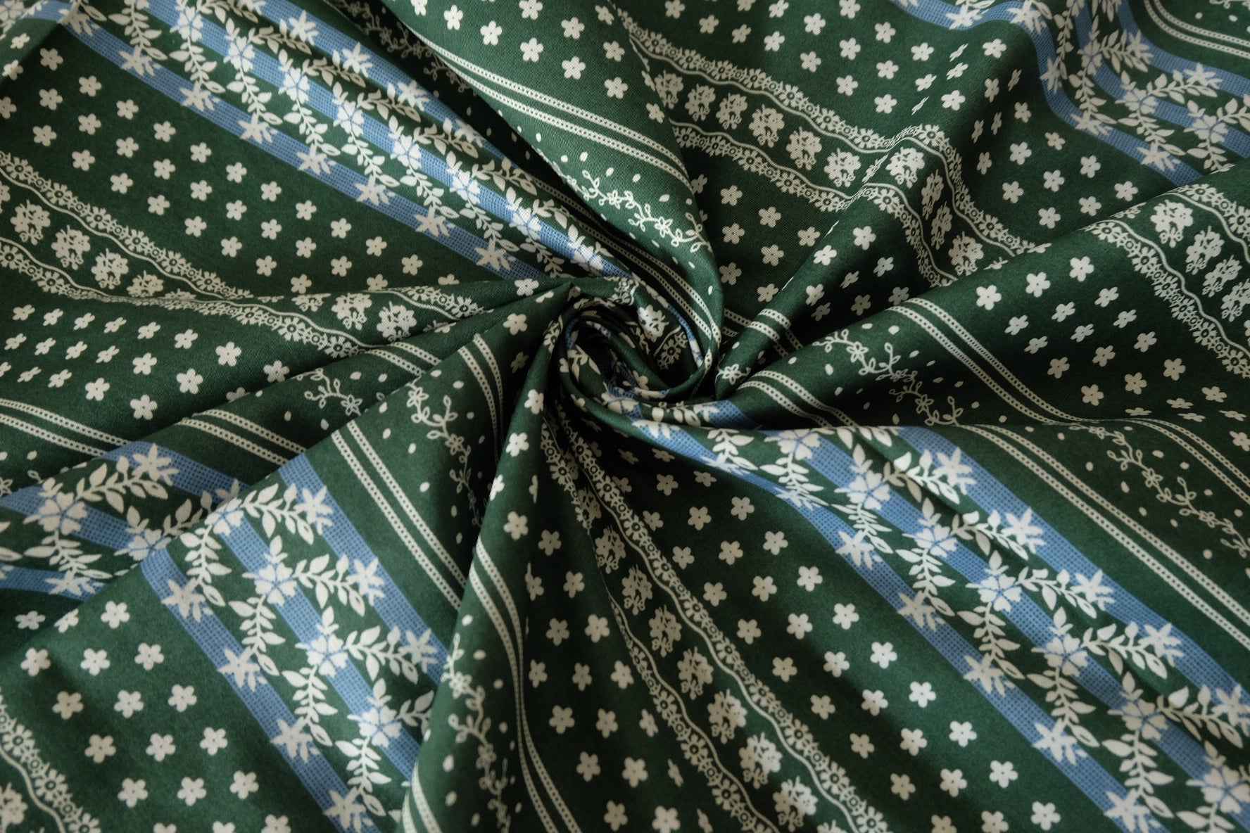 Forest Green Floral Border Cotton Lawn Fabric – 2.2 / 3.3 yd