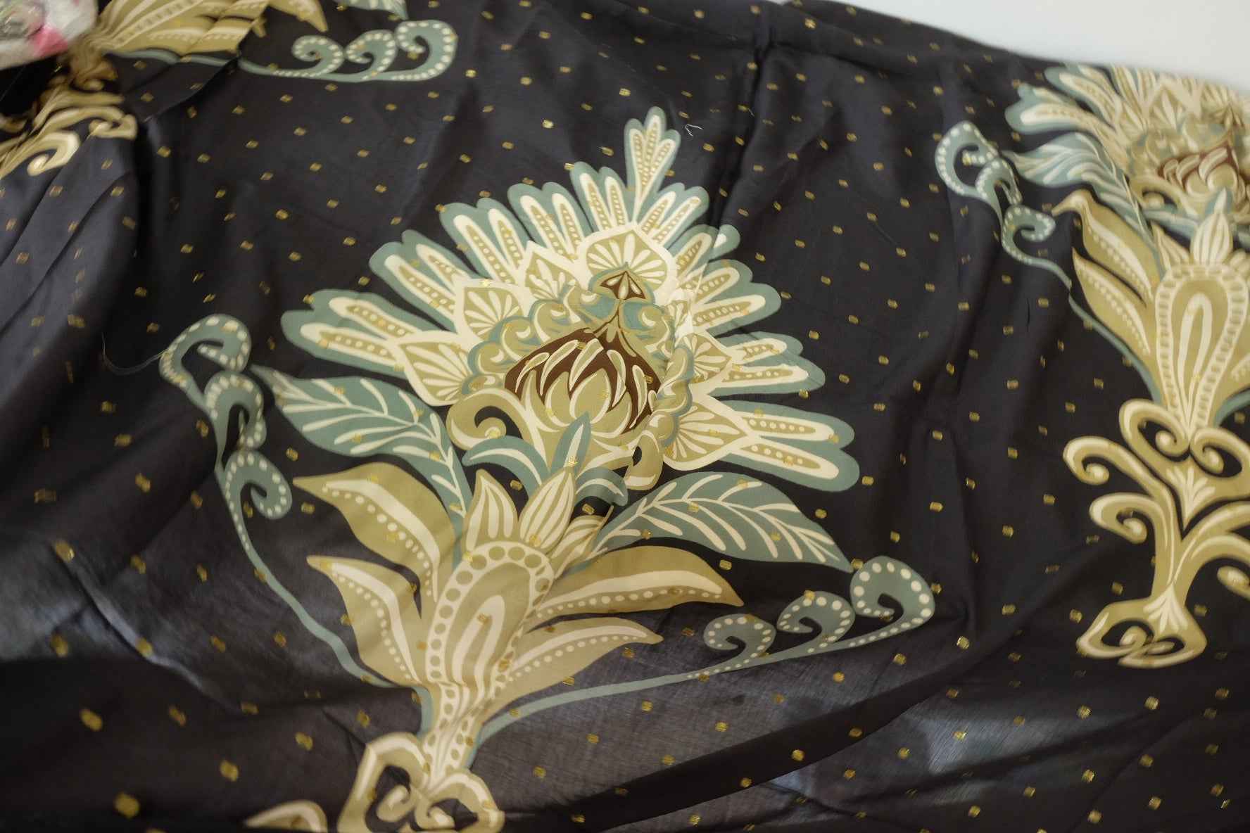 Gold-Dotted Art Nouveau Rayon Fabric – 2.7 yd