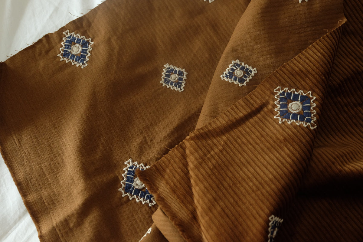 Embroidered Caramel Cotton Corduroy – 1.1 yd