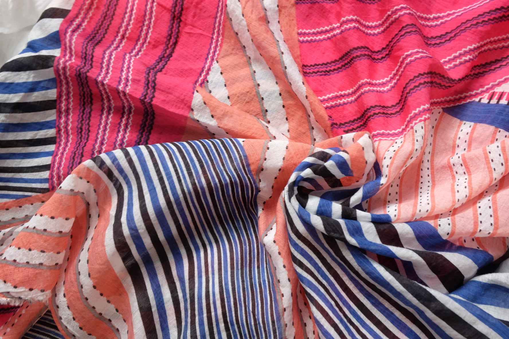 Bright Striped Cotton Voile Fabric, Soft Airy Summer Dress Weight, 3.06 Yards