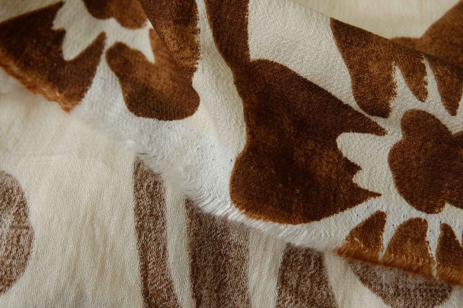 Brown Floral Tencel Cotton Fabric, Soft Opaque Summer Blouse Fabric, 1.51 Yards