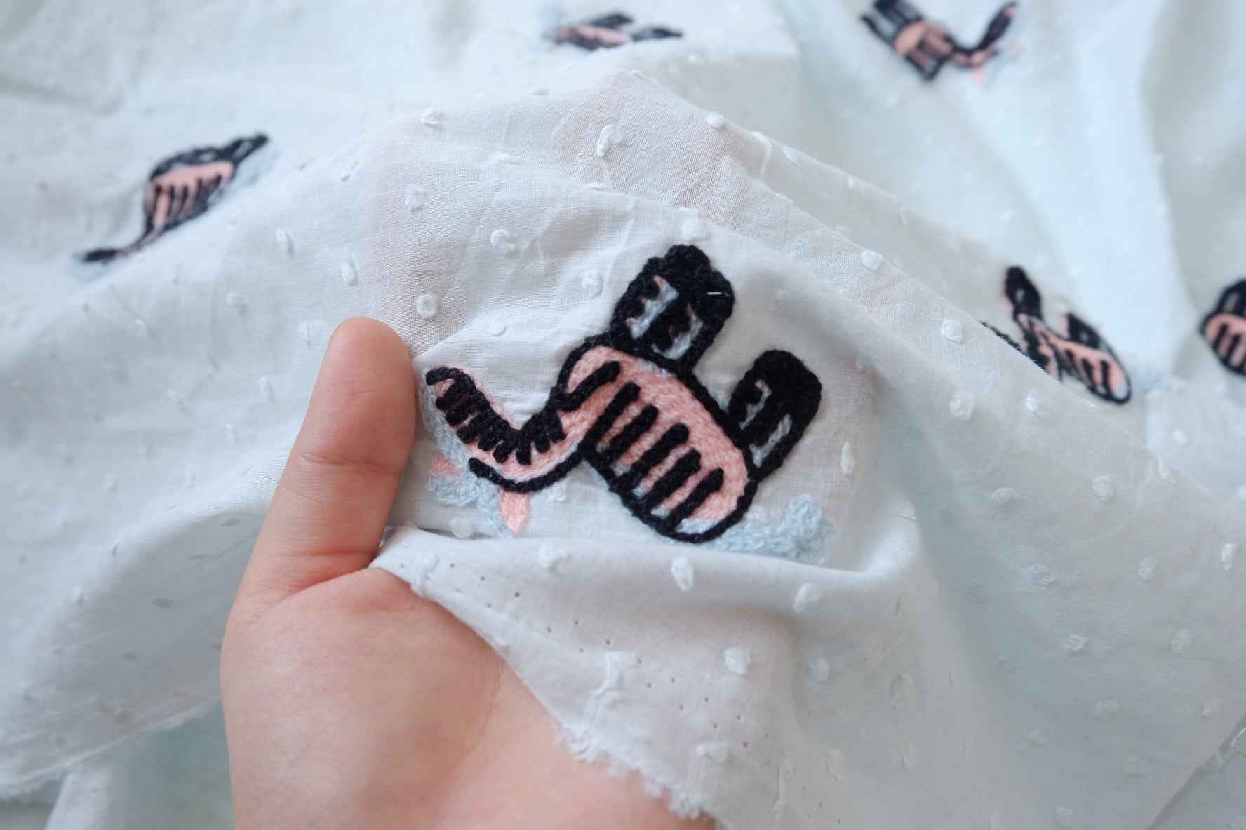Embroidered Cotton Clip-Dot Lawn with Little Skates — 1.91 yd