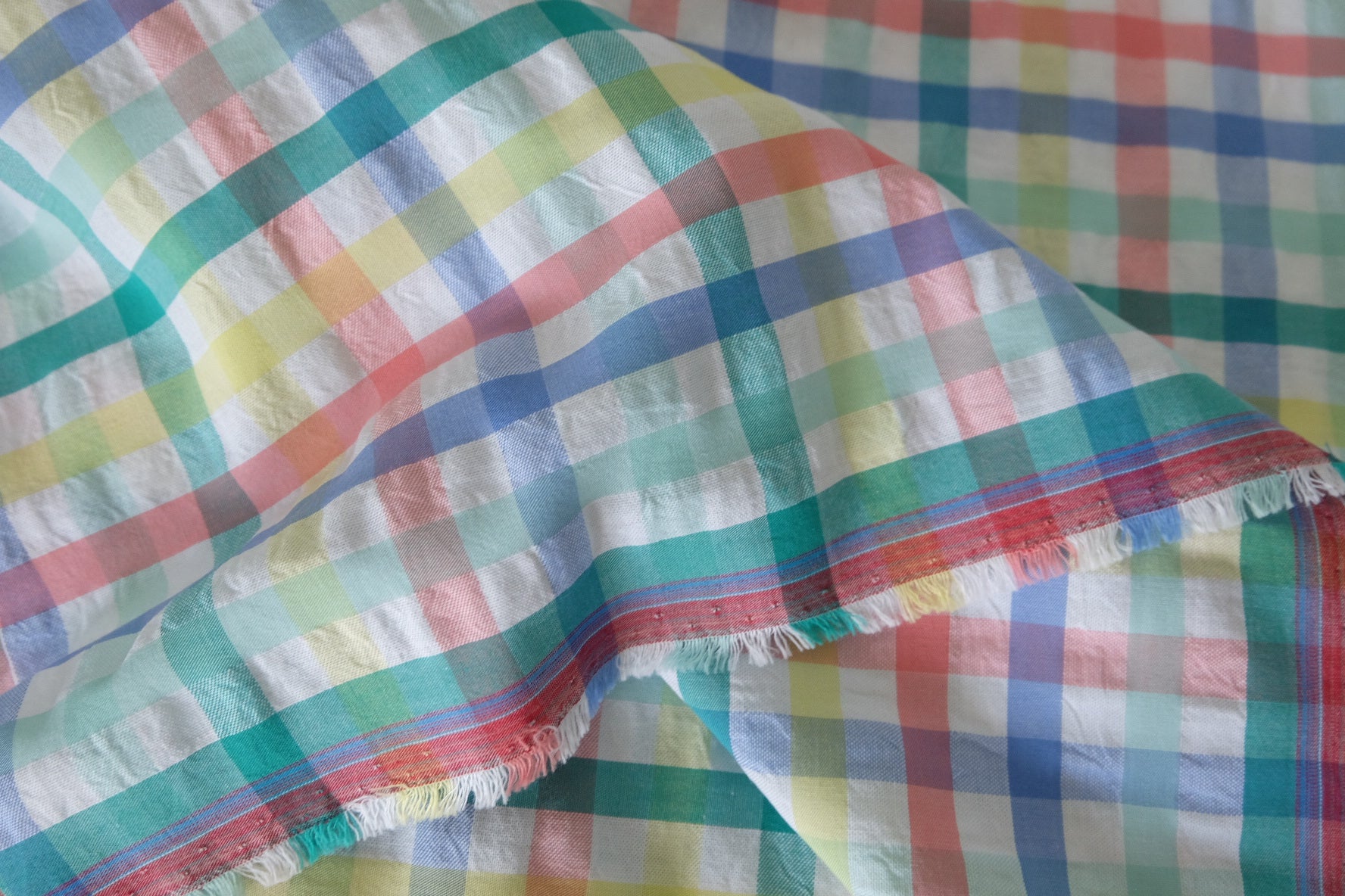Pastel Plaid Yarn-Dyed Cotton Seersucker Fabric – 2.2 yd